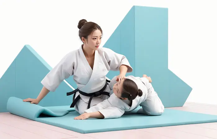 Judo Girls Fighting on Mat 3D Design Illustration